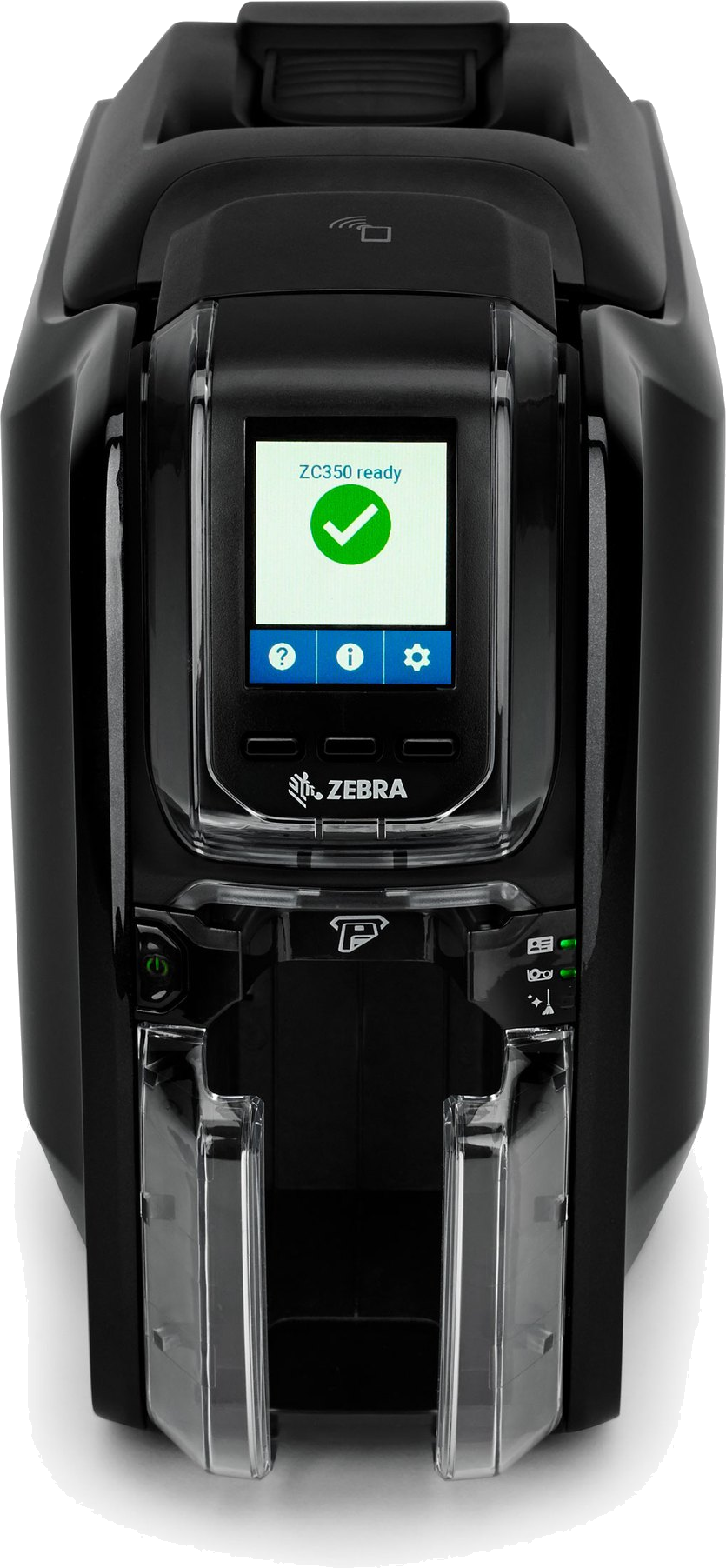 Zebra ZC350 kaartprinter met "ZC350 ready" op het display